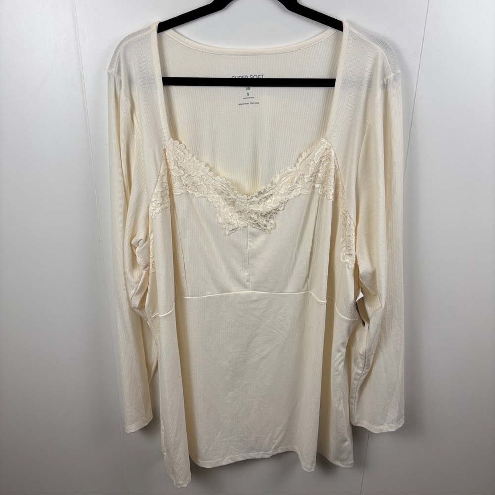 NWT torrid Super Soft Ribbed Sweetheart Top sz 5X Whisper White Lace Trim Tee - Picture 4 of 13